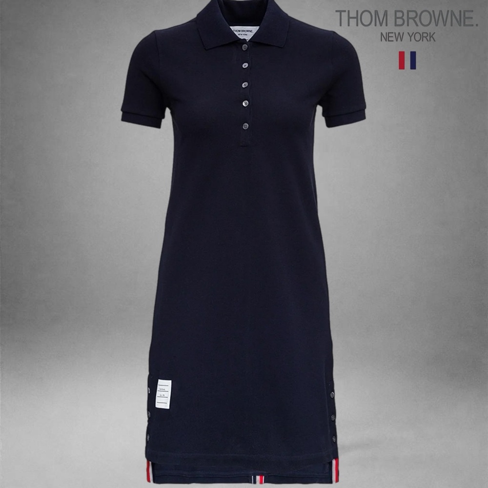 Thom Browne CLASSIC PIQUE STRIPE POLO DRESS Black Size 36